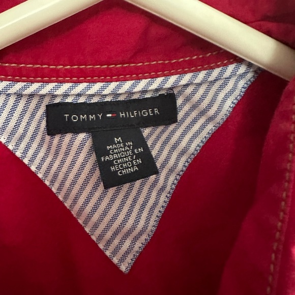 Tommy Hilfiger Top Button Down Long Sleeve Chest Pockets Red Medium - Picture 3 of 10